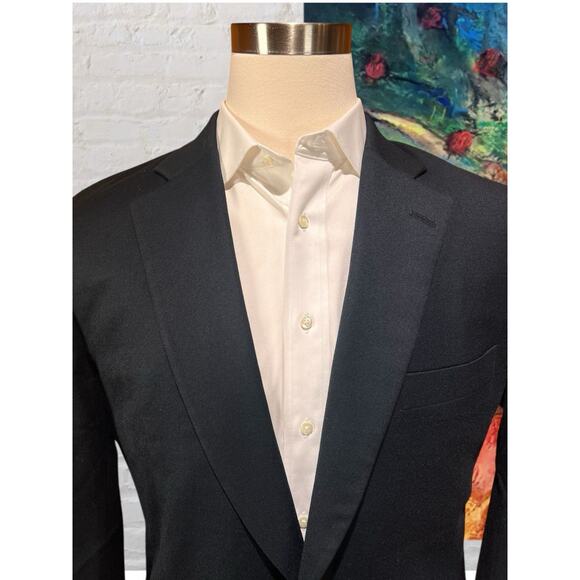 Paul Stuart Mens 42L Navy Blue Flannel Finish Super 100s Blazer Sport Jacket - Picture 3 of 16